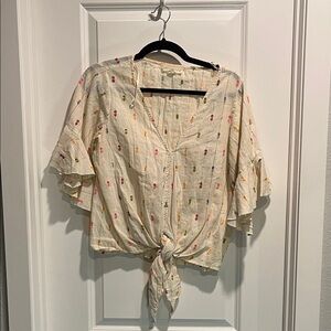 Lovestitch Cream Floral Tie-Front Blouse